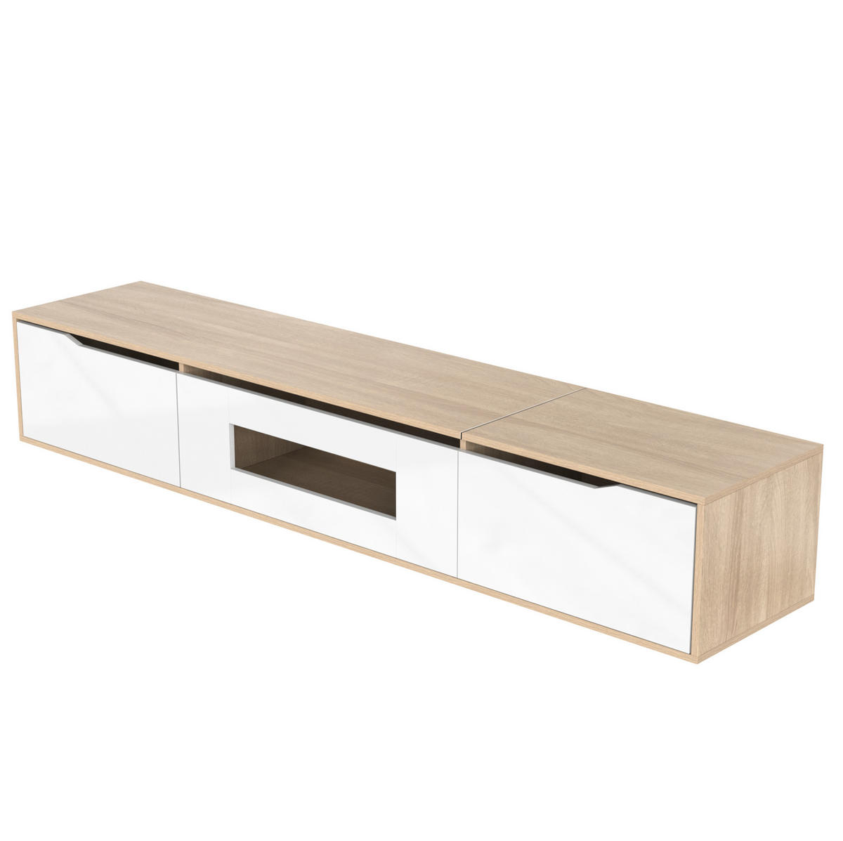LOWBOARD 180/35/30 cm Weiß/Holzfarbe aus Spanplatte mit LED-Beleuchtung - Weiß, Holzwerkstoff (35/30/180cm) - OKMYHOME