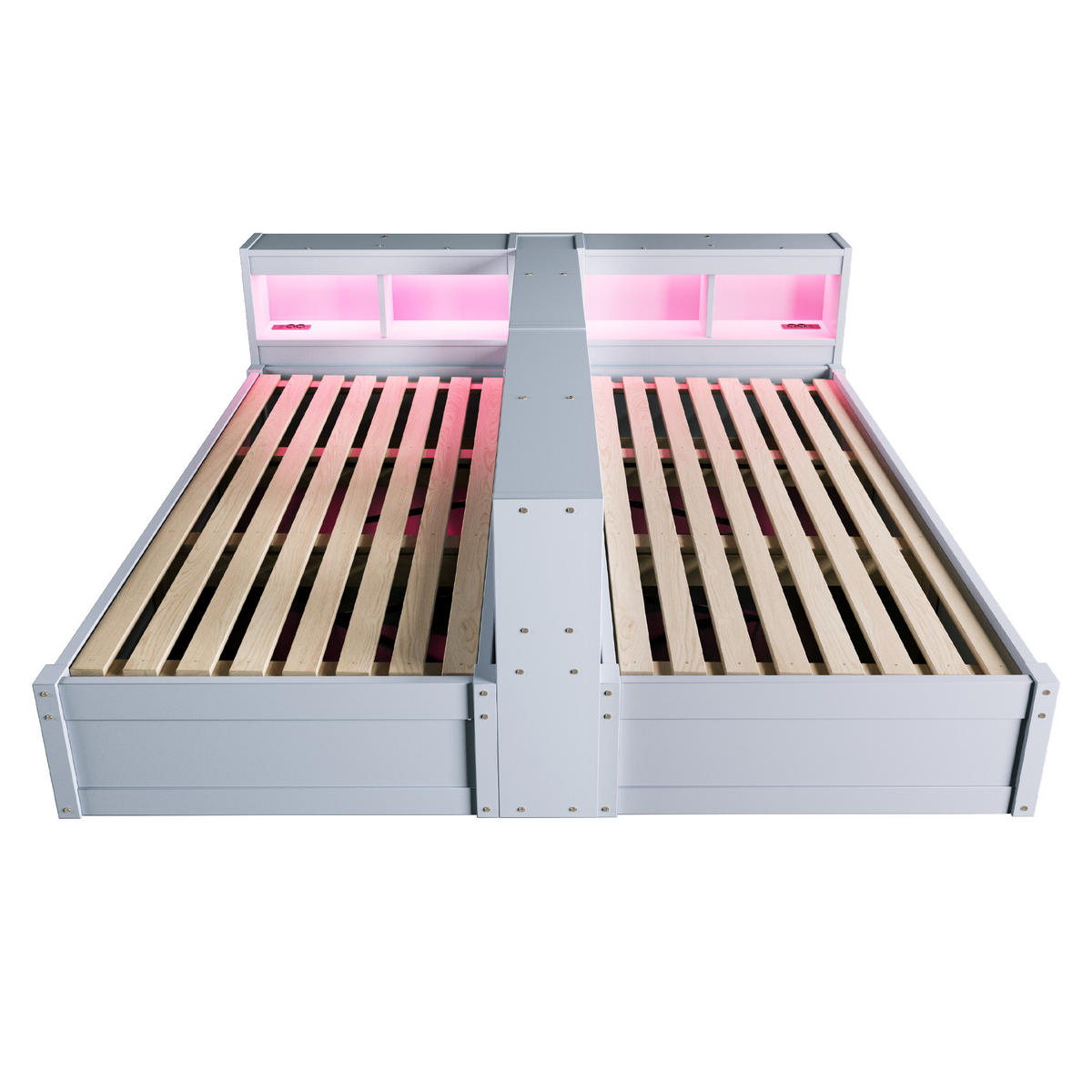 SCHLAFSOFA 90x200cm LED Stauraum Steckdose Holzbett Grau - Grau, Holzwerkstoff (180/200cm) - FLIEKS