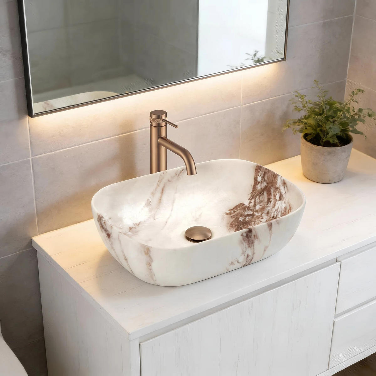 AUFSATZWASCHBECKEN Rea Belinda Marrone Marrone Matt - Beige, Keramik (33/13.5/46.5cm) - REA