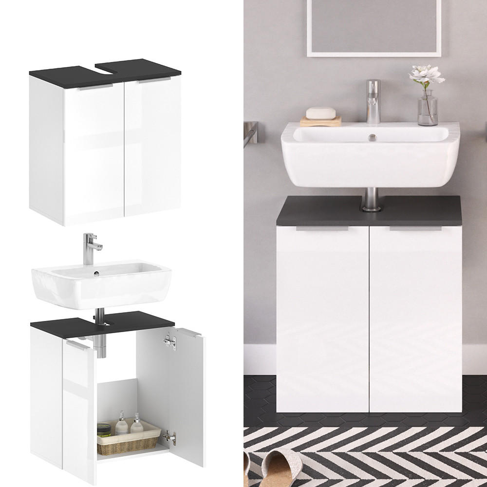 WASCHBECKENUNTERSCHRANK Otis Weiß Hochglanz 58 x 60 cm - Weiß Hochglanz/Weiß, Holzwerkstoff (58/60/33cm) - Vicco