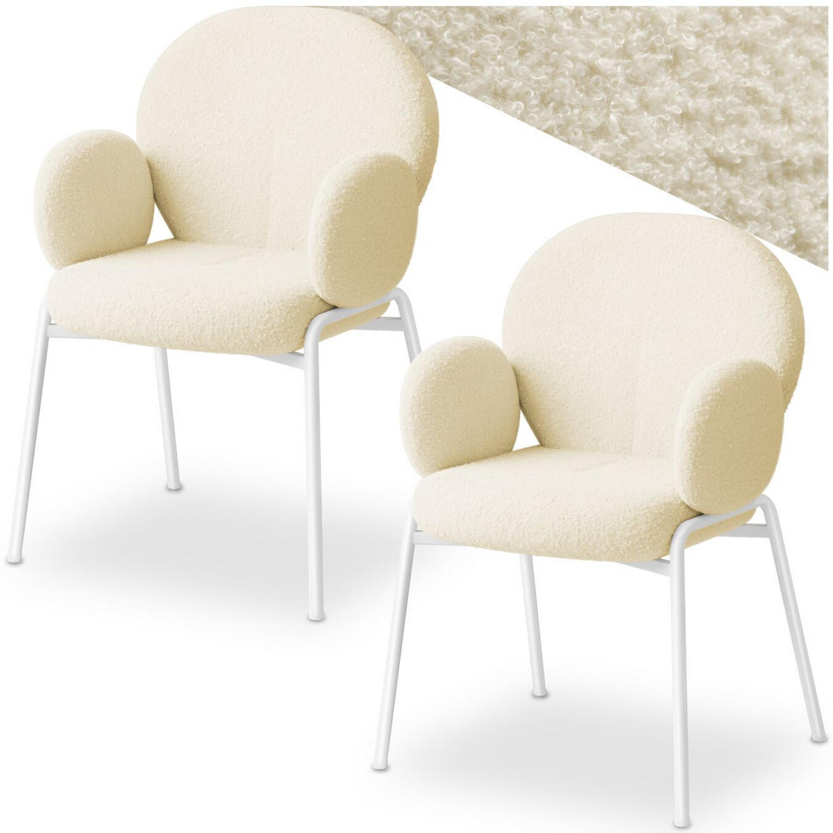 STUHL 2er Set Scandi Belastbarkeit 120 kg 61 5 x 62 x 90 - Creme, Kunststoff (62/90/61.5cm) - tectake