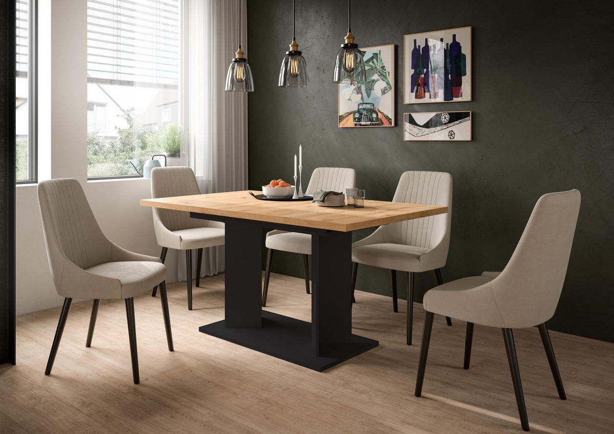 ESSTISCH GUSTAV (B/H/T: ca. 190/76/90 cm) in schwarz/Artisan Eiche Nachbildung - Schwarz, Holzwerkstoff (90/190/76cm)