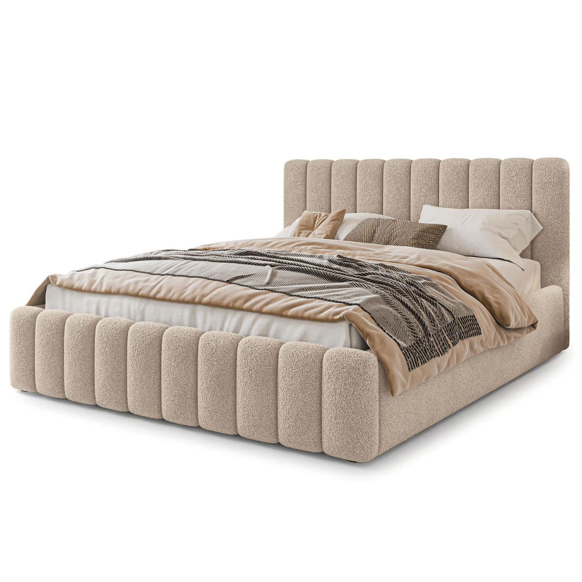 POLSTERBETT DINESE Q 180x200 cm mit Bettkästen - Beige - Beige, Holz (180/200cm) - MASSENO