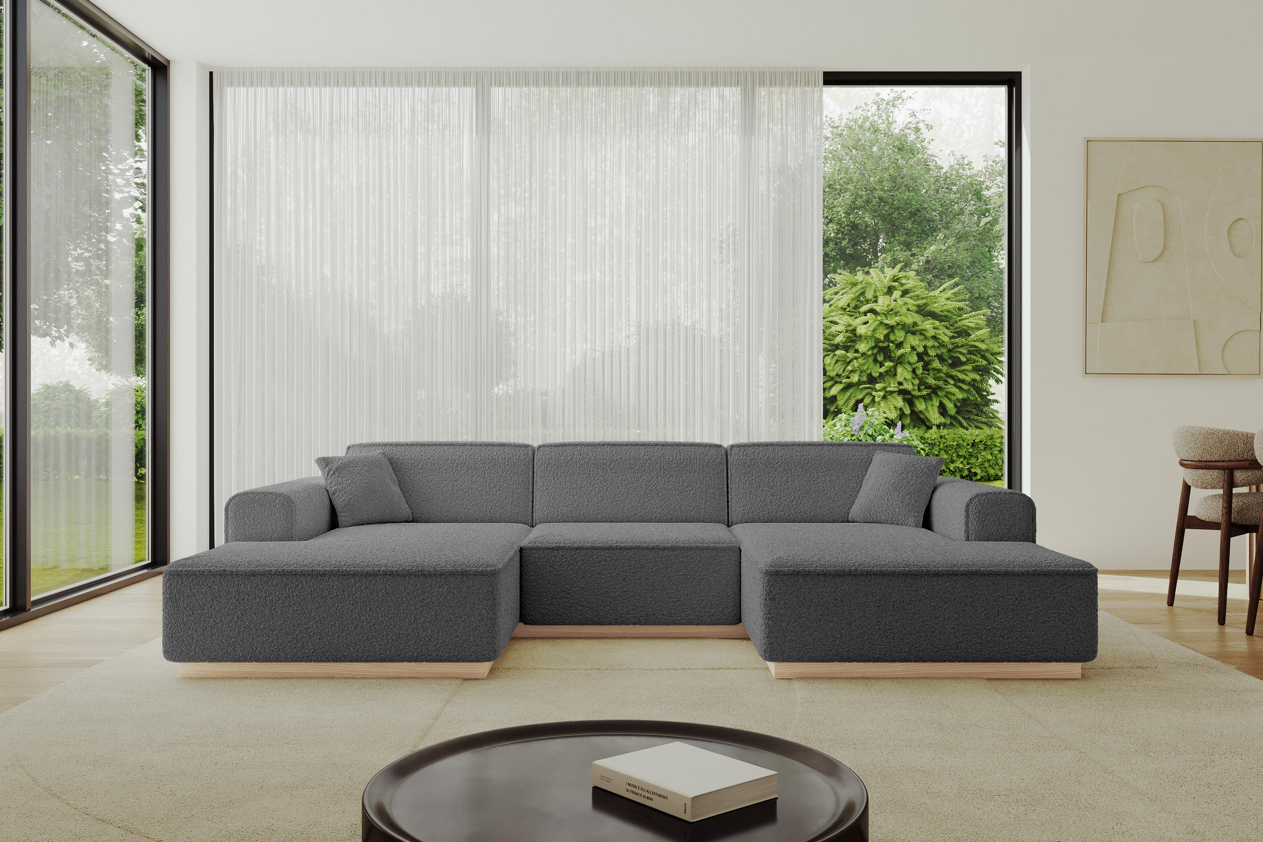 WOHNLANDSCHAFT IREA-U1 - 303x171x83 cm Grau - Dunkelgrau/Olivgrün, Holzwerkstoff/Textil (303/83/171cm) - ALTDECOR