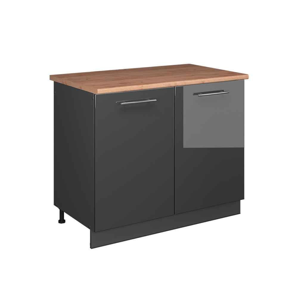 SPÜLENUNTERSCHRANK Fame-Line, Anthrazit Hochglanz/Anthrazit, 100 cm, AP Eiche - Schwarz Hochglanz/Anthrazit, Holzwerkstoff (100/82/60cm) - Vicco