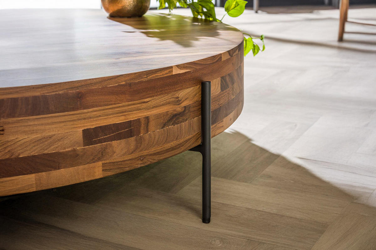 COUCHTISCH KEO Braun Nussbaum - Braun/Grau, Holz/Metall (120/120/35cm) - KAWOLA