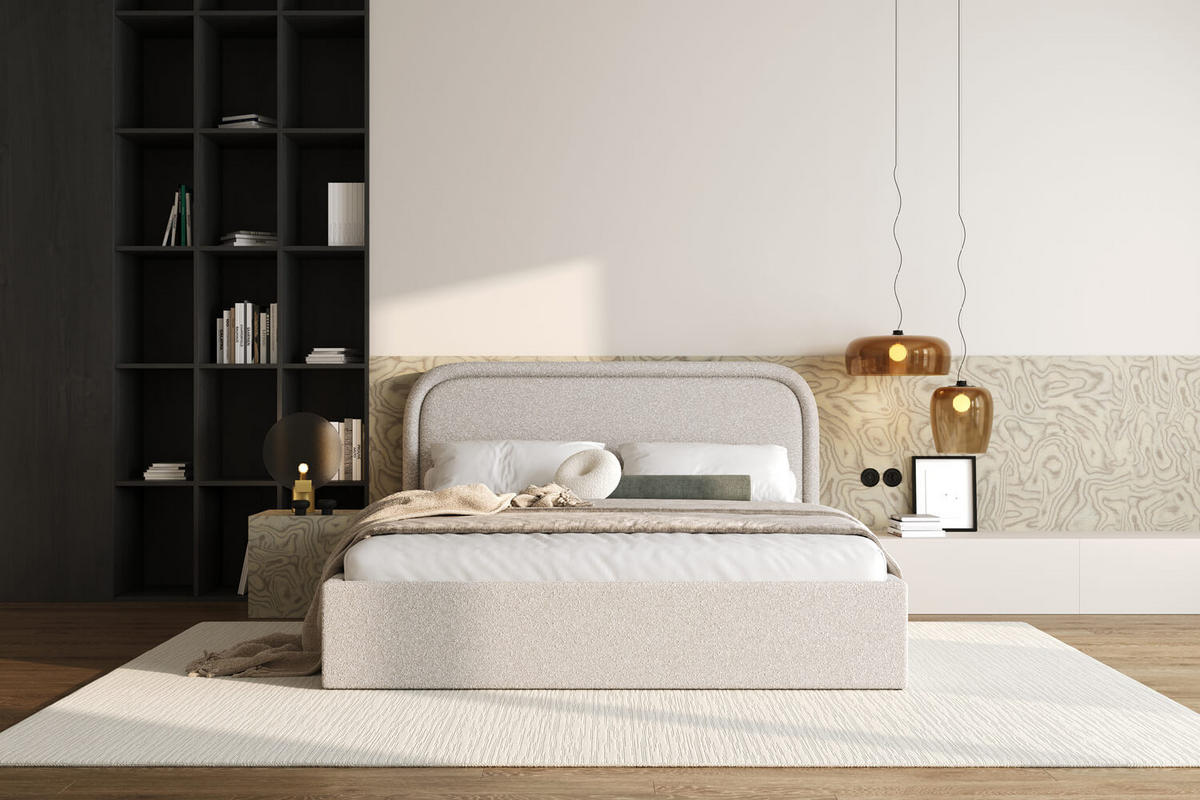POLSTERBETT MONO mit Bettkasten, LOOP-02 - 160x200 cm - Greige/Beige, Holz/Textil (160/200cm) - mybed.