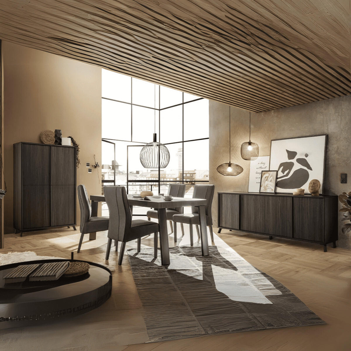 ANRICHTE mit 4 Türen L205 cm - City - Schwarz, Holzwerkstoff (40/84/205cm) - Calicosy