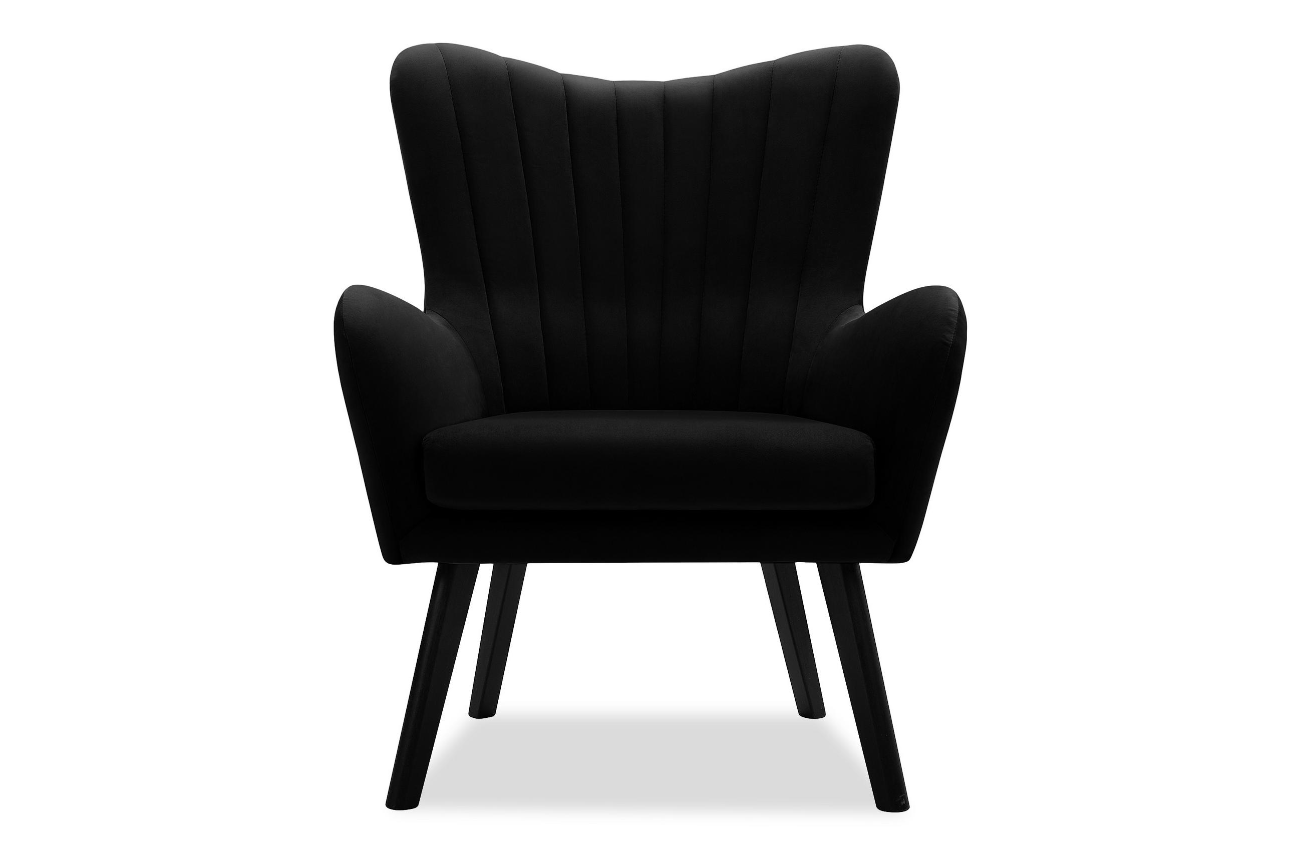 OHRENSESSEL GADI Velourstoff, Schwarz - Schwarz, Holz/Textil (76/100/78cm) - KONSIMO®