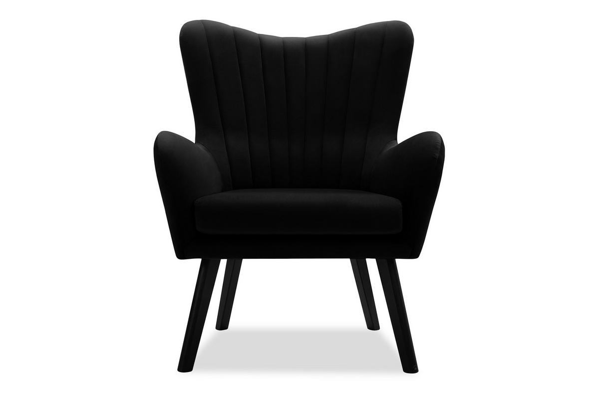 OHRENSESSEL GADI Velourstoff, Schwarz - Schwarz, Holz/Textil (76/100/78cm) - KONSIMO®