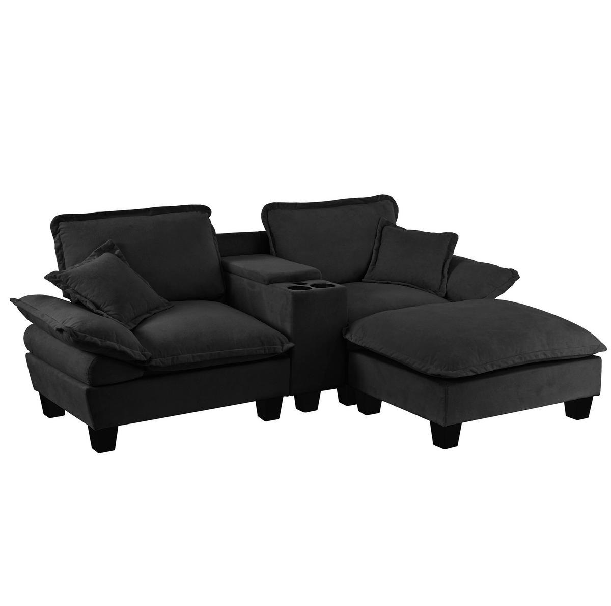 SOFA mit Ottomane und Stauraum 224 x 151 cm Chenille Black - Schwarz, Holzwerkstoff (151/224cm) - Meubliv