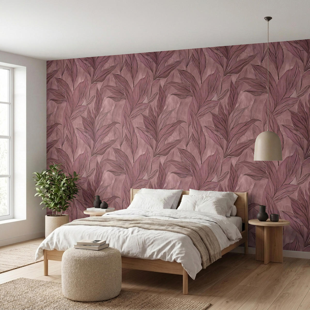 TAPETE - Blätter - Muster - Lila - 400x220 cm - Altrosa, Papier (400/220cm) - OnlyWow
