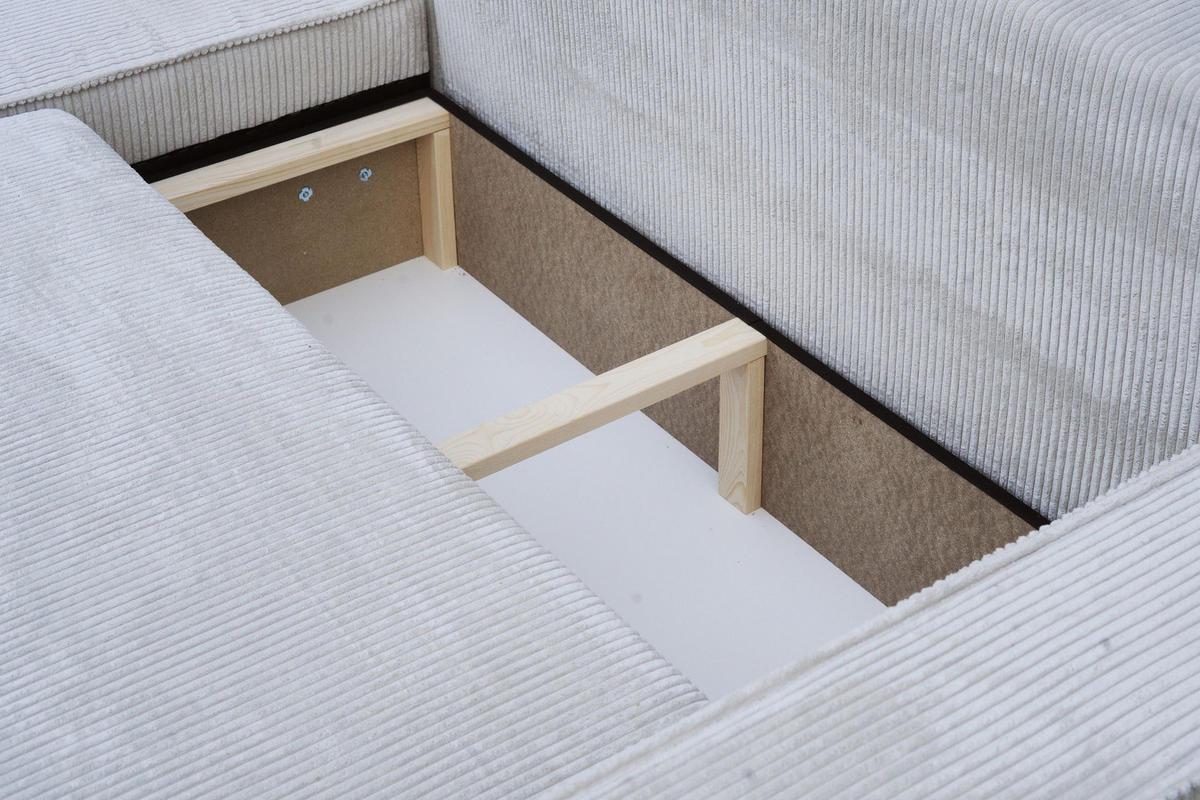ECKSOFA Hugo L in L-Form mit Schlaffunktion und Bettkasten, Farbe: Hellbraun, Cordstoff, Ottomane Unsiversal - Hellbraun, Textil (244/145cm) - VENASI MÖBEL