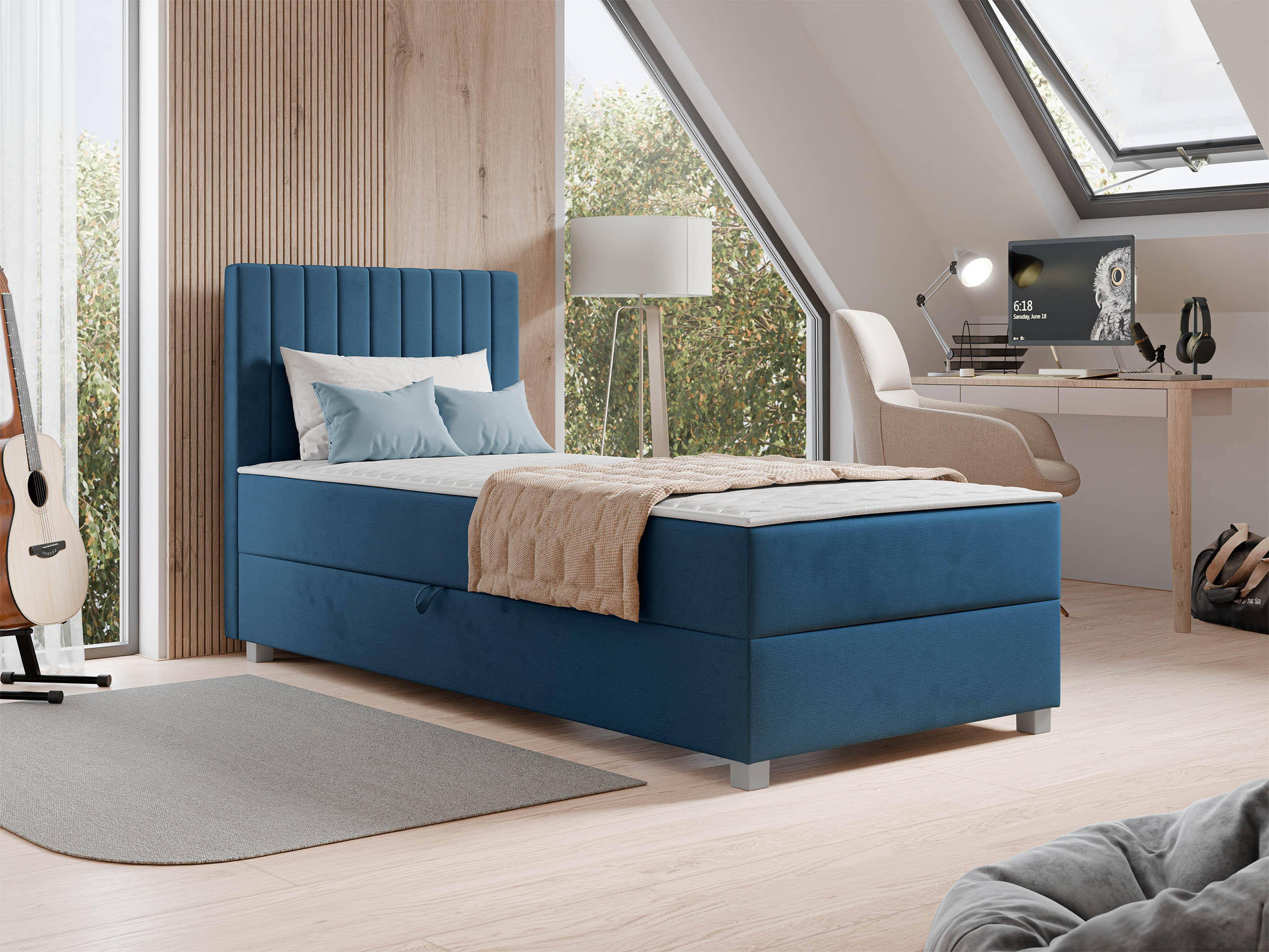 BOXBETT Viki - Blau/Silberfarben, Holzwerkstoff/Kunststoff (90/200cm) - MIRJAN24