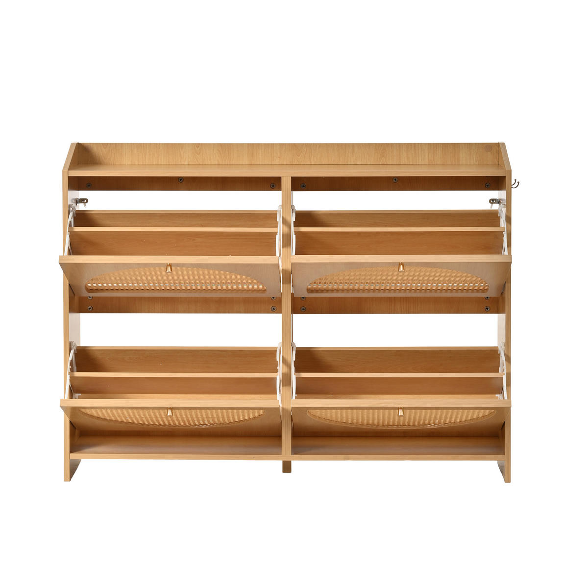 SCHUHSCHRANK Schmal mit 4 Kipptüren, 8 Fächern & Streifendesign 120cm - Naturfarben, Holzwerkstoff (120/90/24cm) - Urban Meuble
