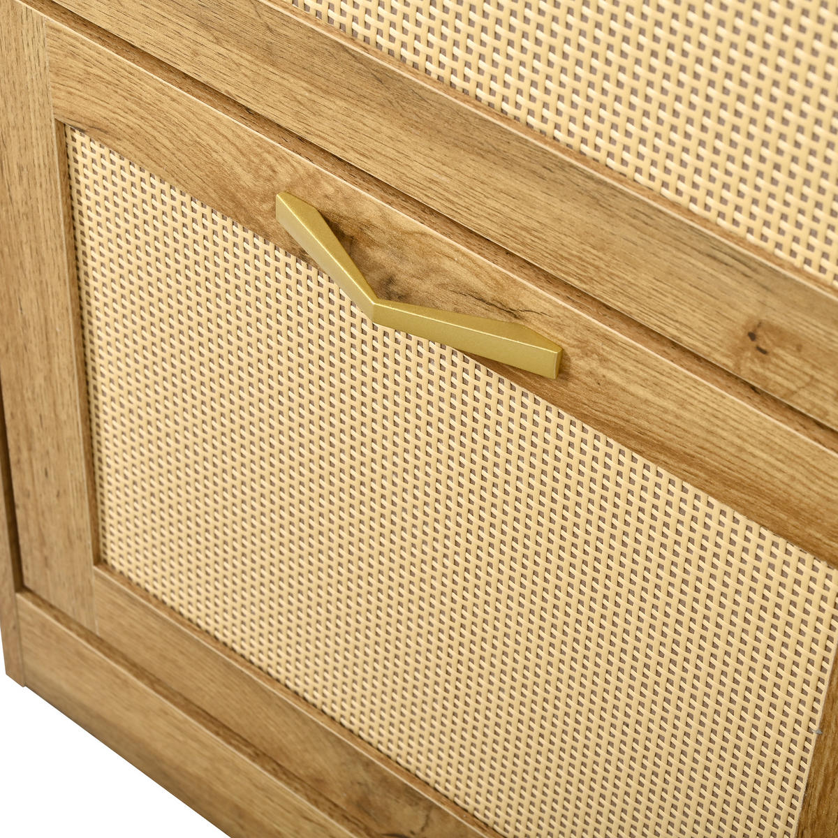 GARDEROBE 100cm Natur & Rattanoptik mit Schuhkipper, Spiegel & Sitzbank - Naturfarben, Holzwerkstoff (99.5/180/26cm) - Urban Meuble