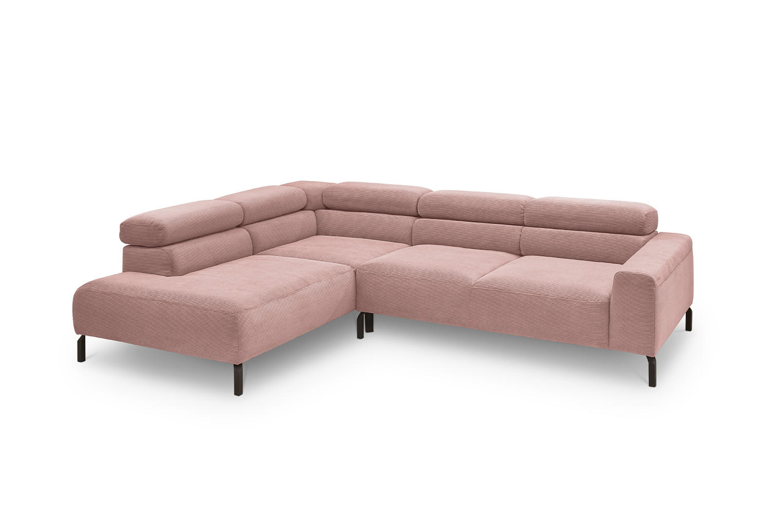 ECKSOFA MIT MOTORISCHEM SITZVORZUG DELIA Pink Cord - Pink/Schwarz, Textil/Metall (276/219cm) - KAWOLA