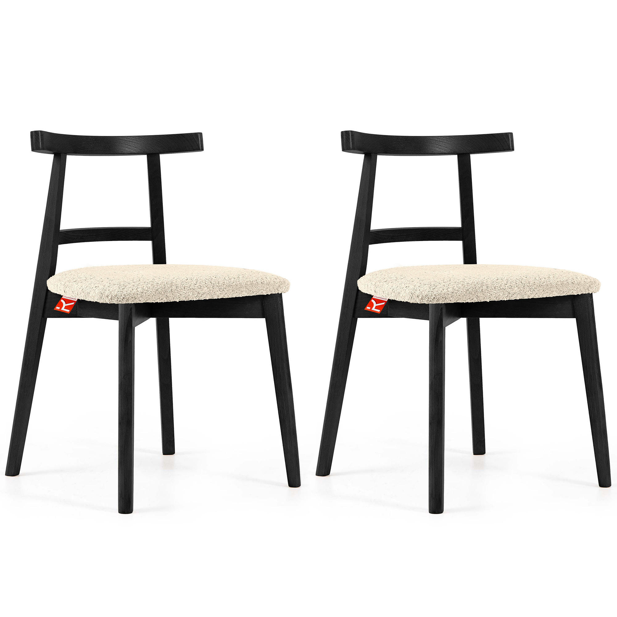 HOLZSTUHL LILIO Esstischstühle, 2-er Set, Bouclé - Creme/Schwarz, Holz/Textil (47/76.5/45cm) - KONSIMO®