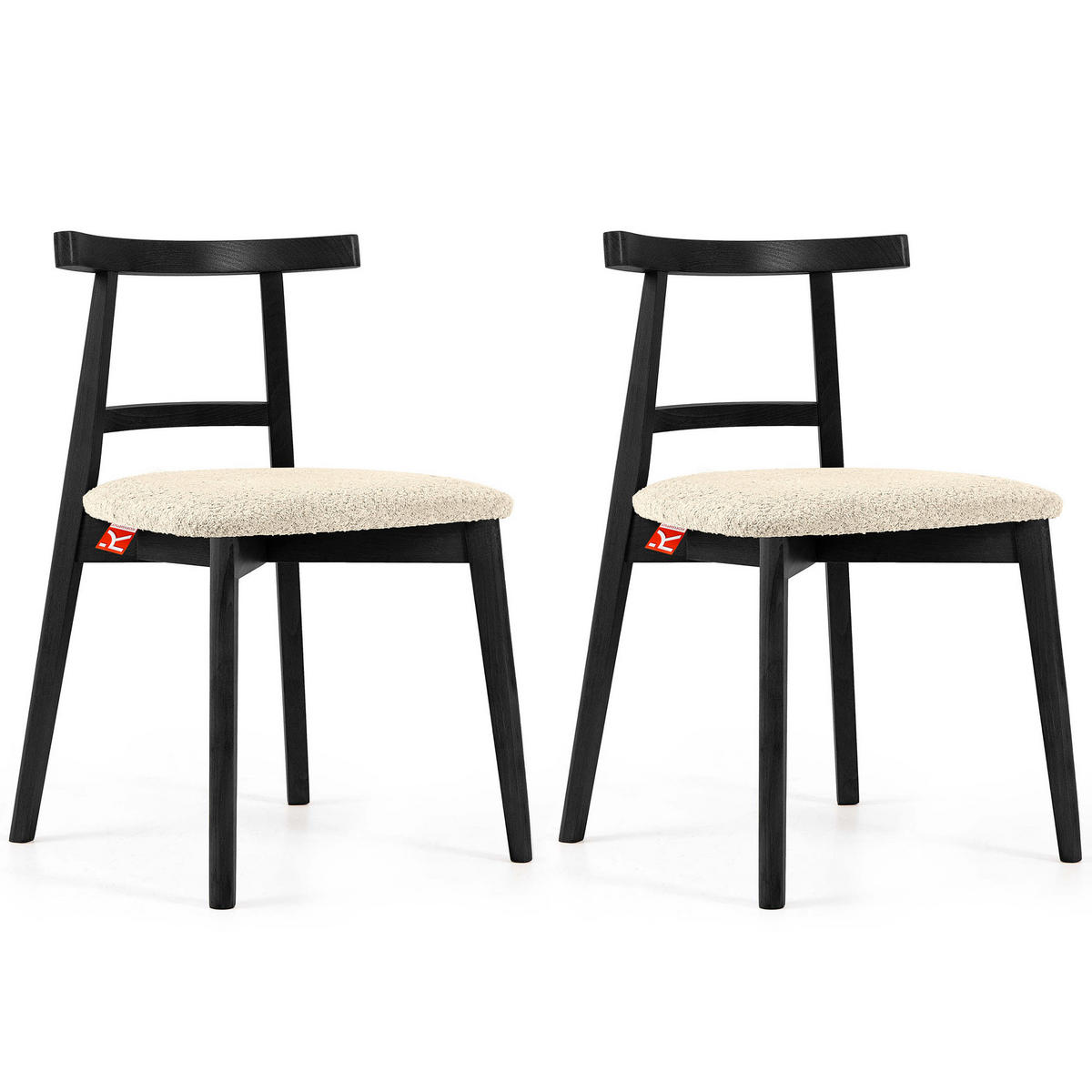 HOLZSTUHL LILIO Esstischstühle, 2-er Set, Bouclé - Creme/Schwarz, Holz/Textil (47/76.5/45cm) - KONSIMO®