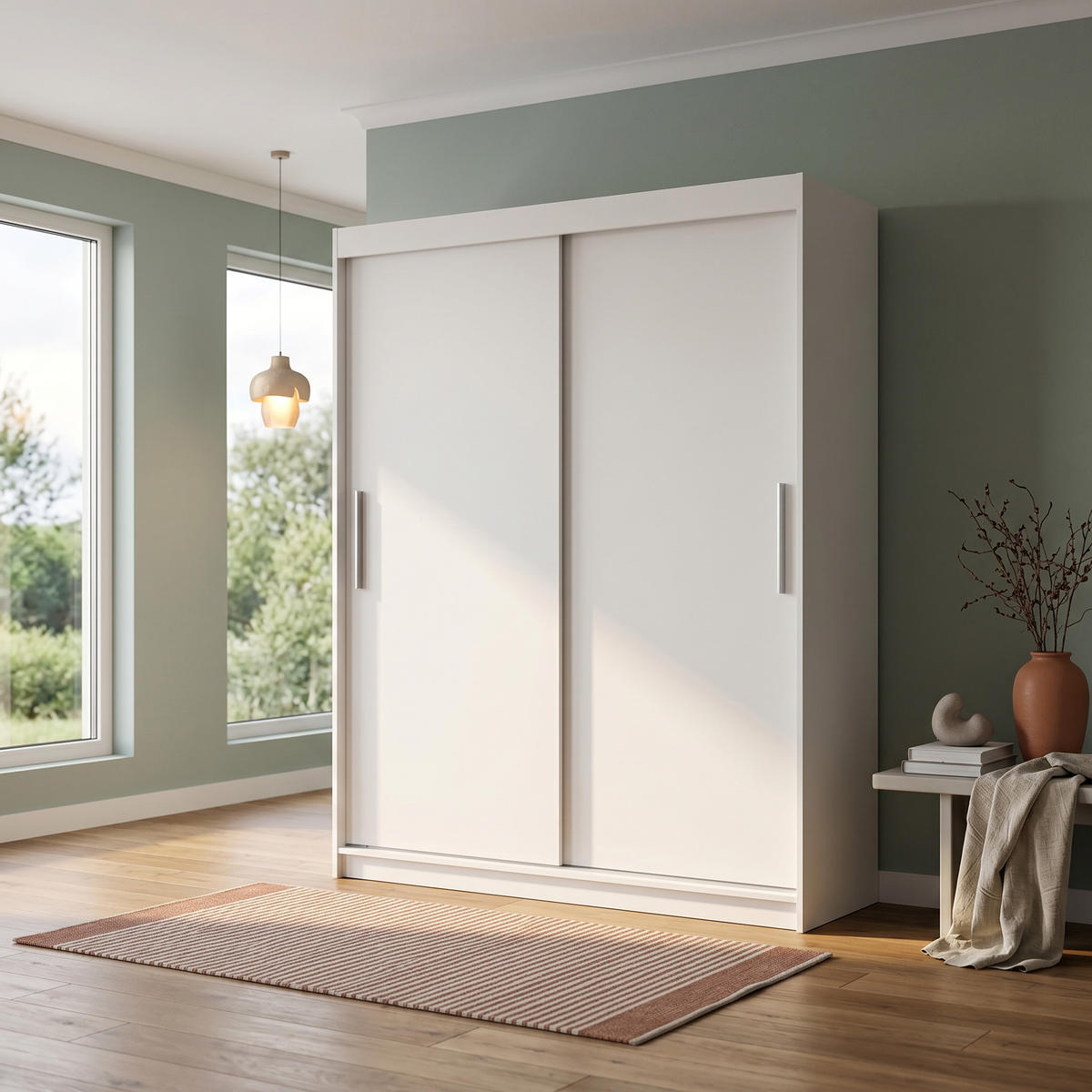 SCHWEBETÜRENSCHRANK VIVA 200/215,5/59cm 2-türig Weiß - Weiß, Holzwerkstoff (200/215.5/59cm) - MASSENO
