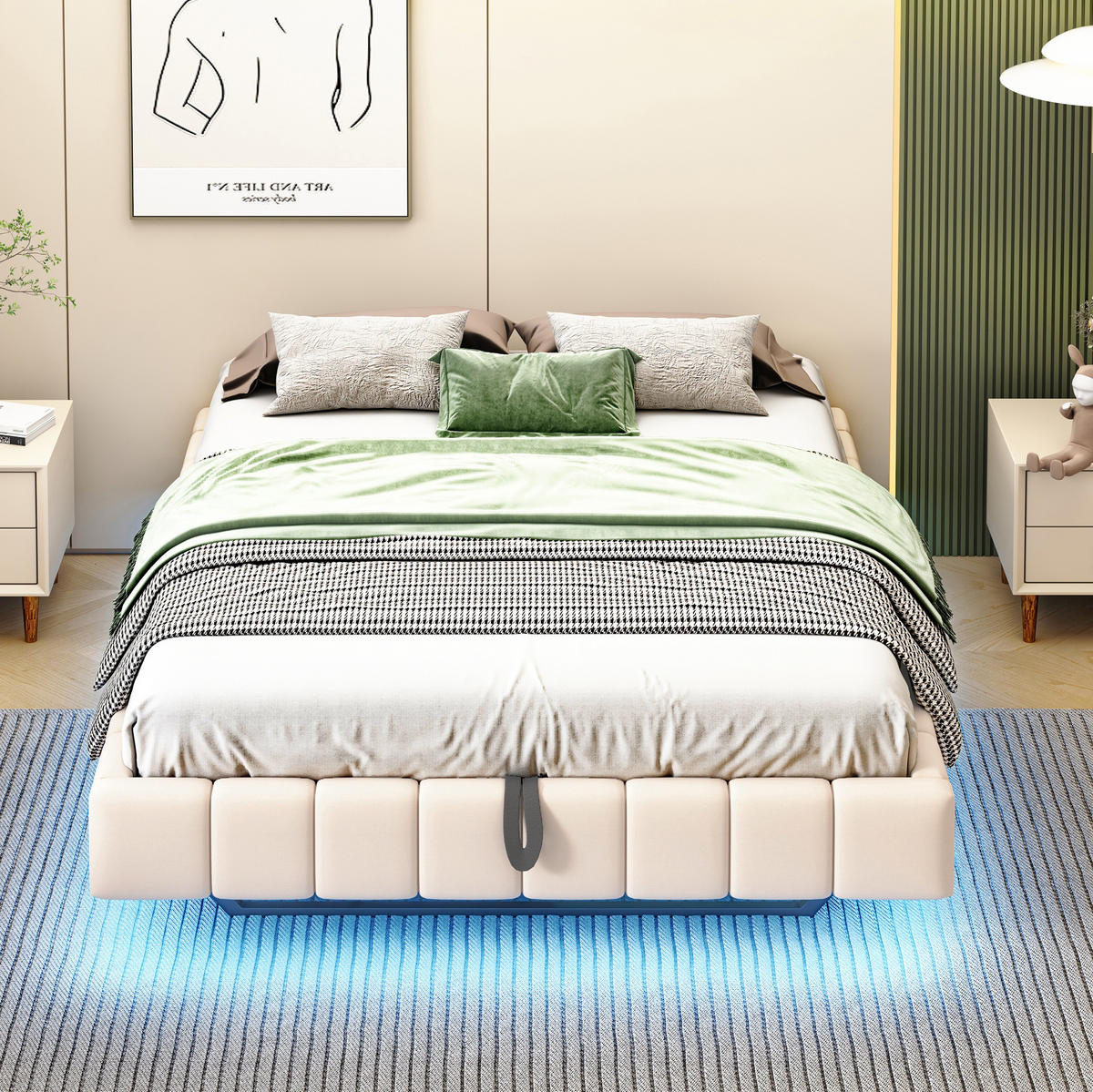 POLSTERBETT mit Stauraum 140x200 cm Beige mit LED - Beige, Metall (140/200cm) - Meubliv