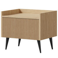NACHTTISCH Amfali mit 1 Tür, geriffelte Fronten, Push-to-open, Metallbeine, 52 cm, Frühlings-Eiche - Eichefarben/Schwarz, Holzwerkstoff/Metall (52/45/41cm) - Beautysofa