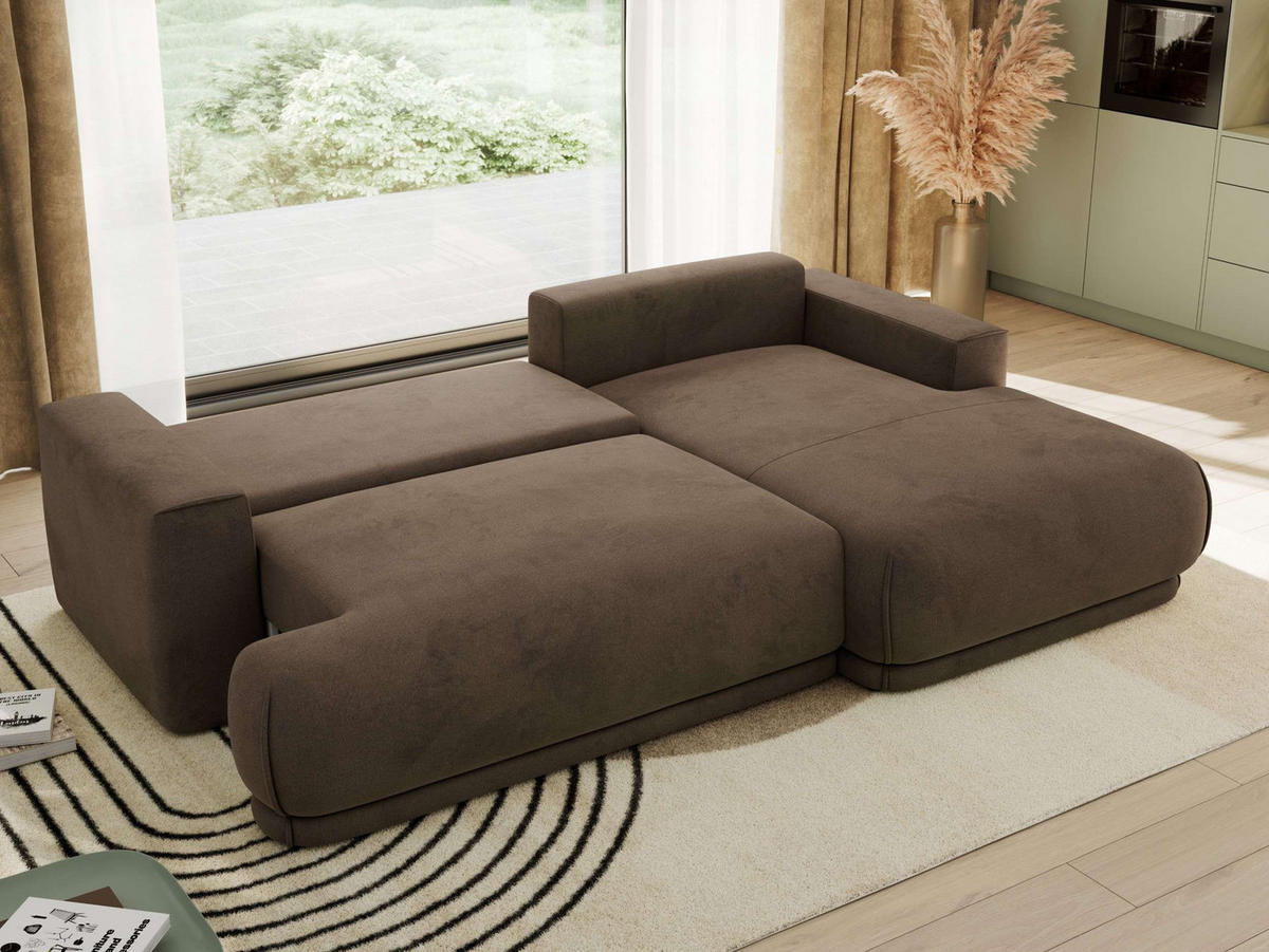 ECKSCHLAFSOFA RINA L Braun Velvet - rechts - Schwarz/Braun, Kunststoff/Textil (170/267cm) - MKS