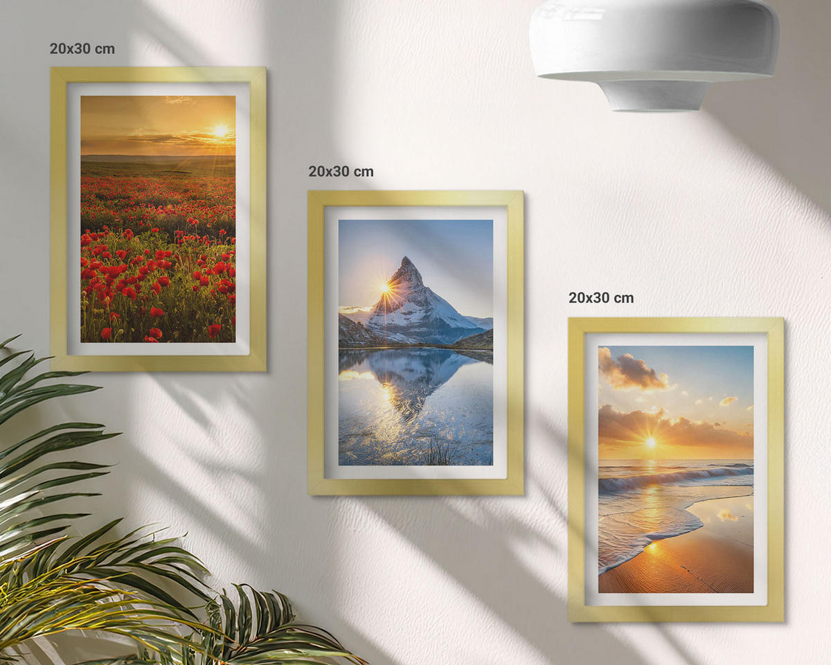 WANDBILDER 3er Set - 20x30 cm Goldrahmen - Landschaften aus Bergen und Meeren im Westen - Goldfarben, Kunststoff (20/30cm) - ArtPrintCave