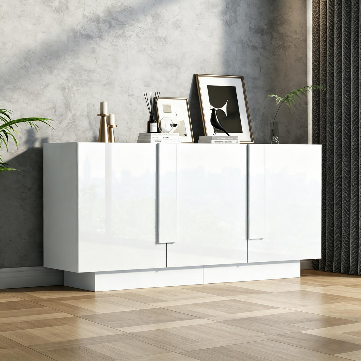SIDEBOARD weiß mit drei Türen und höhenverstellbaren Einlegeböden 160 × 35 × 60 cm aus Spanplatte - Weiß, Holzwerkstoff (160/60/35cm) - Luhomfu
