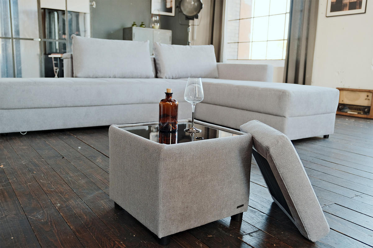 HOCKER IDA Grau Webstoff - Grau, Textil (45/45/45cm) - KAWOLA