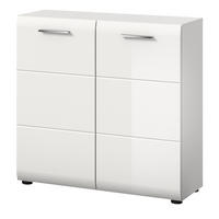 KOMMODE weiß Hochglanz 80 x 81 cm, Sideboard 2-türig - Weiß Hochglanz/Silberfarben, Holzwerkstoff/Kunststoff (80/81/34cm) - Inn.Furn