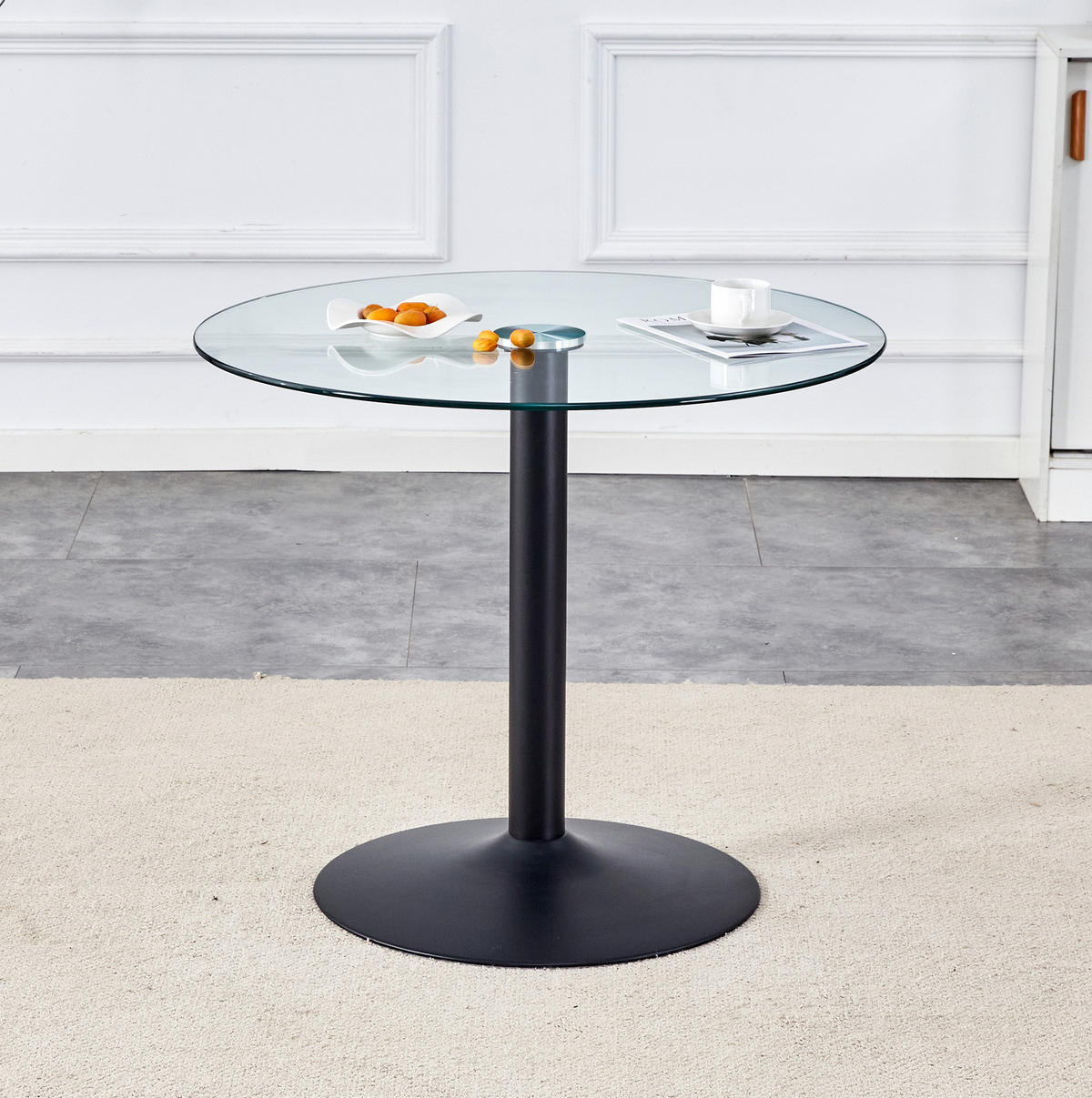 BARTISCH 85/76 cm in Transparent/Schwarz aus Glas und Metall - Schwarz, Holzwerkstoff (85/85/76cm) - Flora Grace