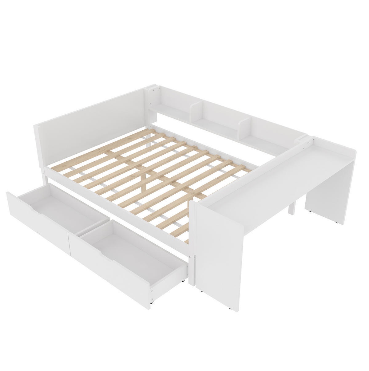 BETT 140/200 cm aus Kiefer mit Schreibtisch, Weiß - Weiß, Holz (140/200cm) - OKMYHOME