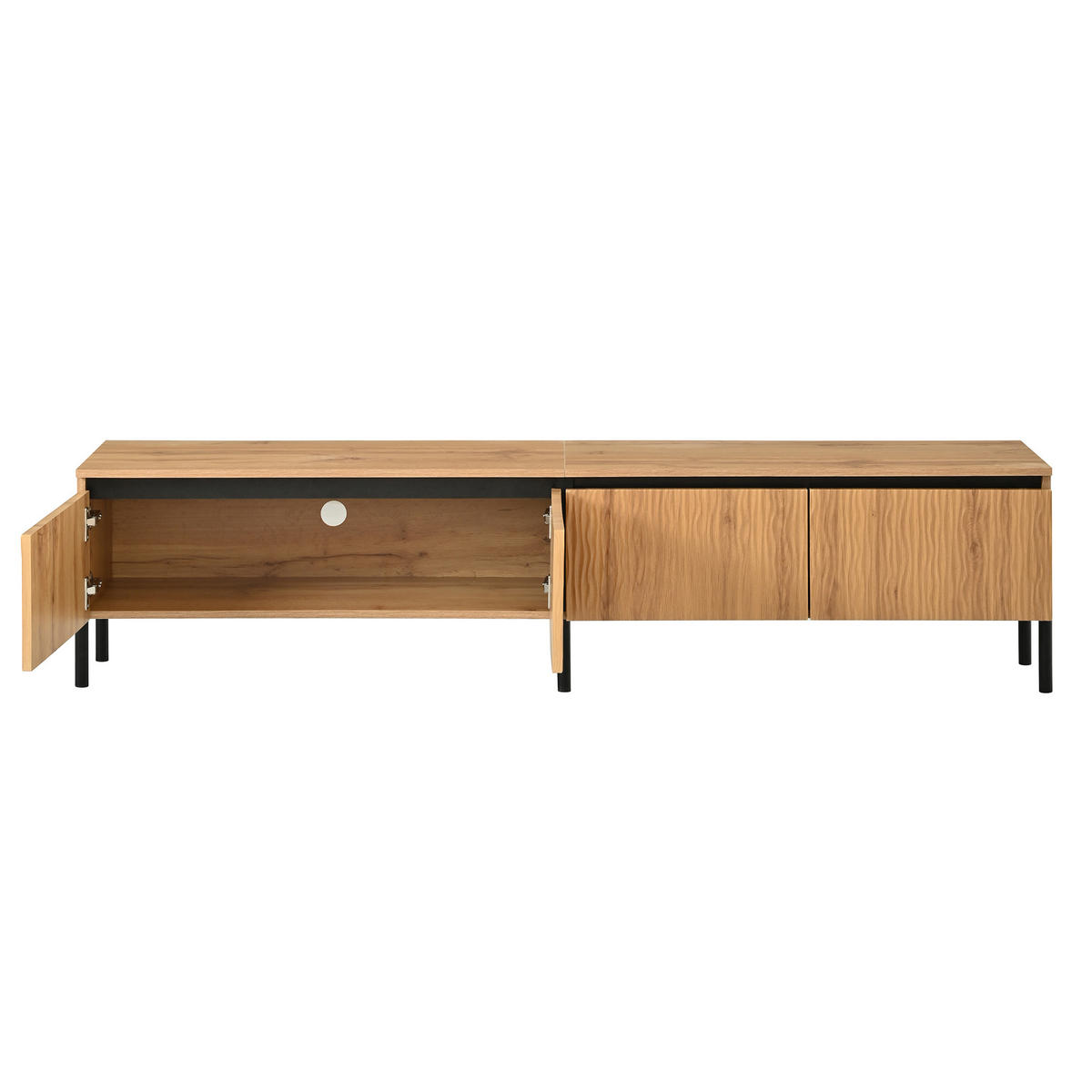 TV-LOWBOARD 4 Türen Wellen Design Stauraum Metallfüße Modern - Naturfarben, Holzwerkstoff (180/43/35cm) - FLIEKS