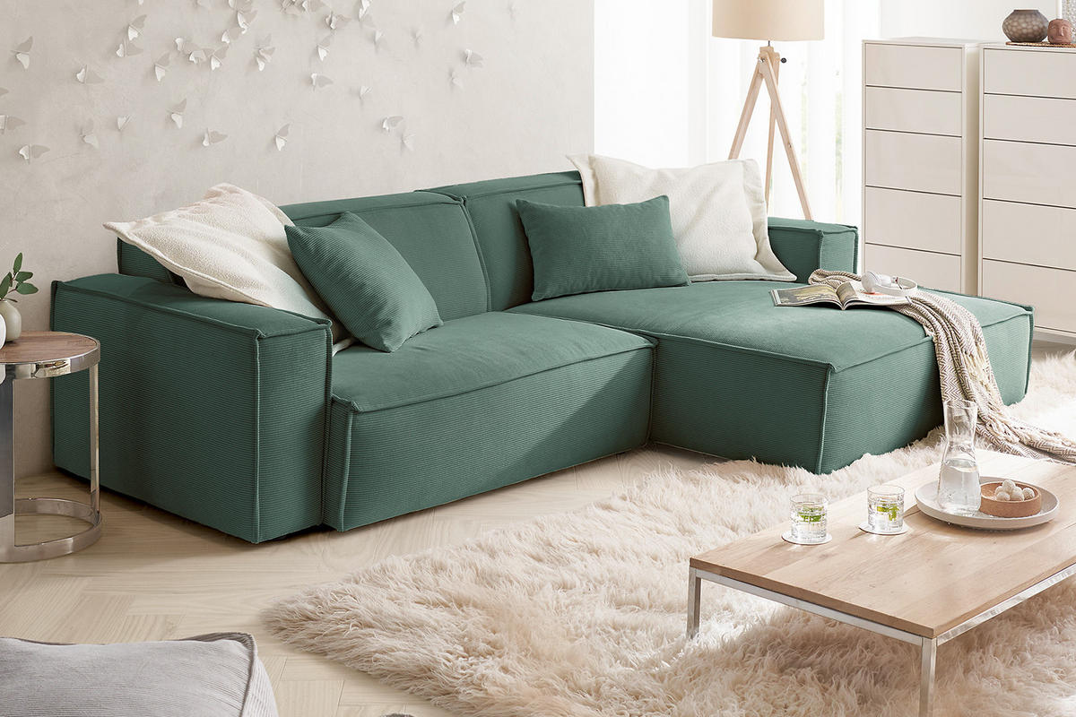ECKSOFA SAMU Grün Cord - Schwarz/Grün, Textil (276/168cm) - KAWOLA