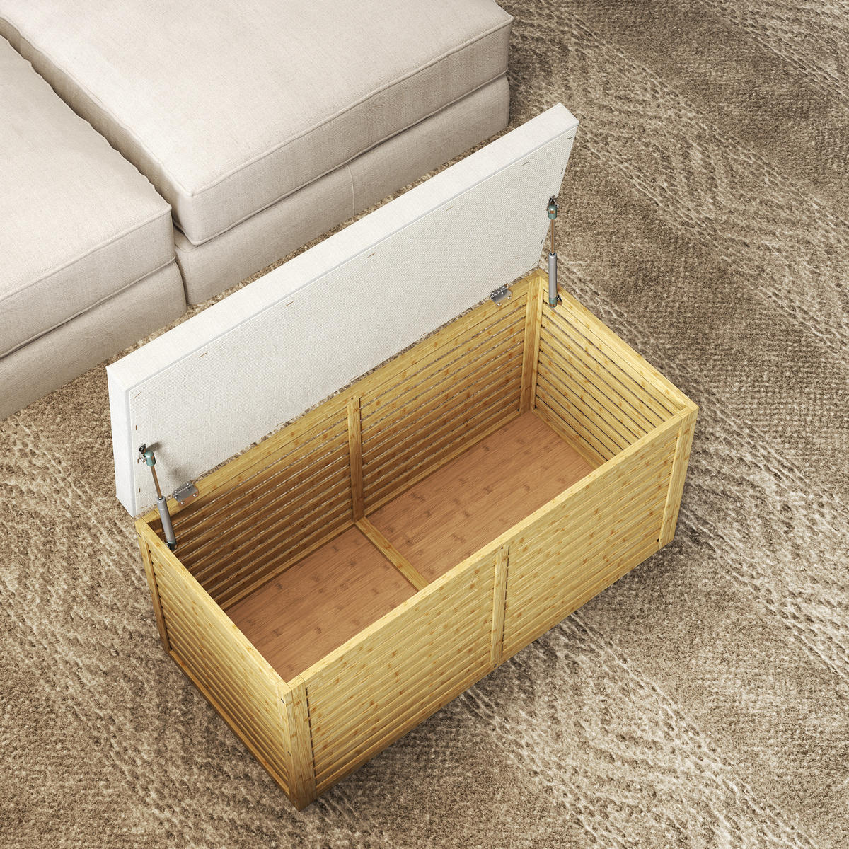 TRUHENBANK DE-16460 mit Bambusrahmen und Gasdruckfedern Natur - Naturfarben, Naturmaterialien (90/43/42cm) - ComfortXL