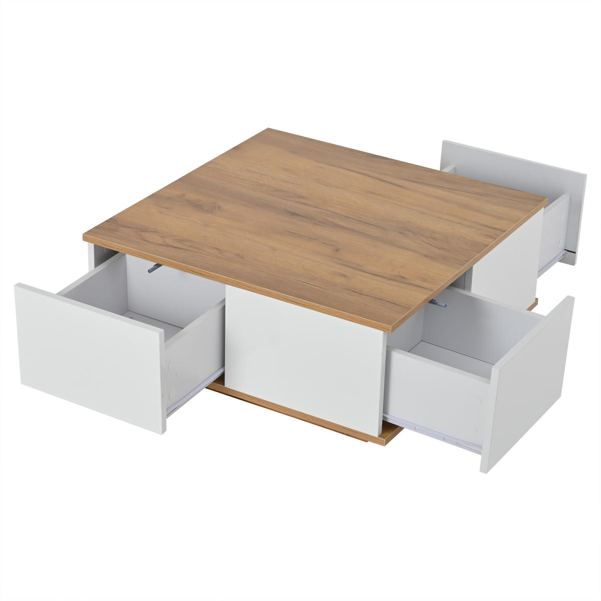 COUCHTISCH 70/70/31,5 cm Weiß walnussfarben aus Holzwerkstoff mit 3 Schubladen und Hochglanzfronten - Walnussfarben, Holzwerkstoff (70/70/31.5cm) - OKWISH
