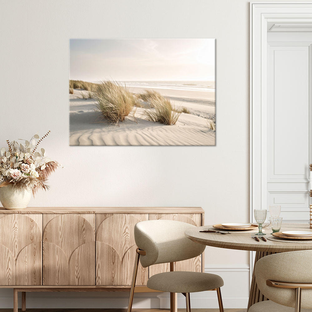 LEINWANDBILD Strand Meer Dünen Natur Pflanzen 90x60cm - Beige, Textil (90/60cm) - Feeby