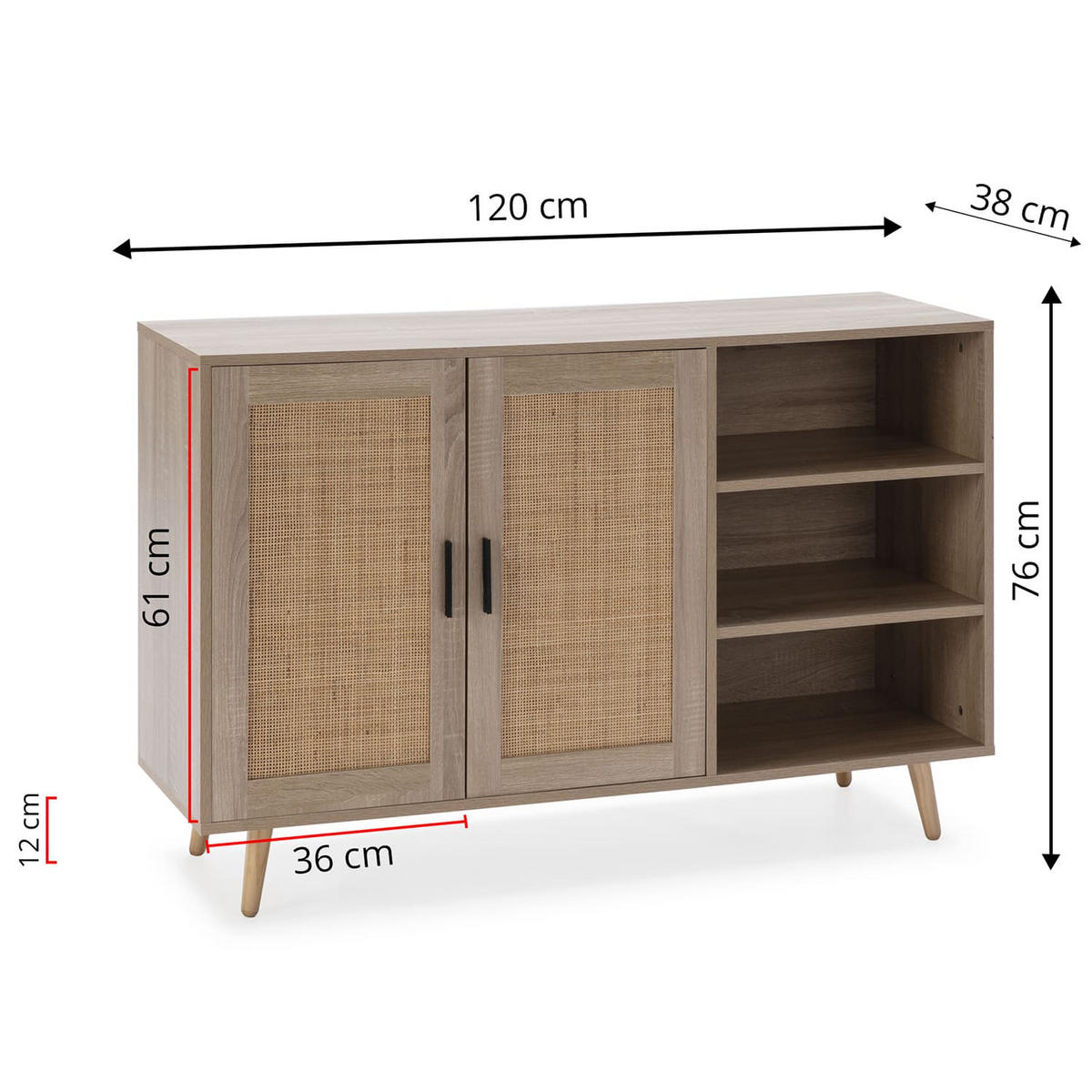 SIDEBOARD Dalia 2 Türen 3 Fächern Eichenfarbe - Honigeiche, Holzwerkstoff (120/76/38cm)