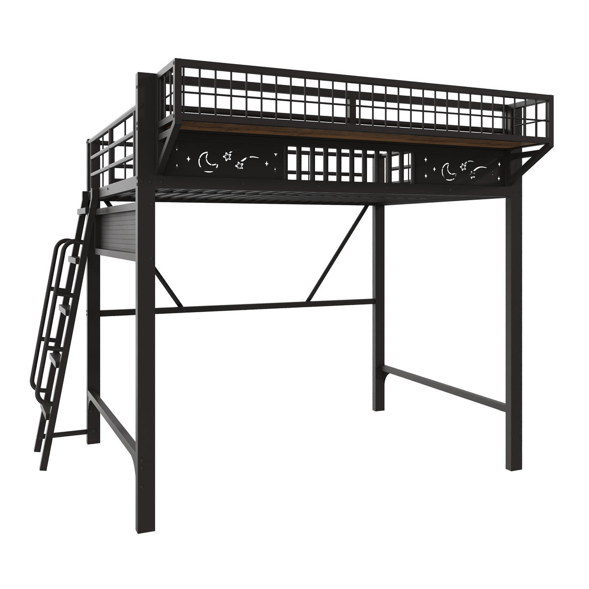 HOCHBETT 140/200 cm mit Staufächern und offener Ebene, DE-42030, in Schwarz - Schwarz, Metall (140/200cm) - ComfortXL