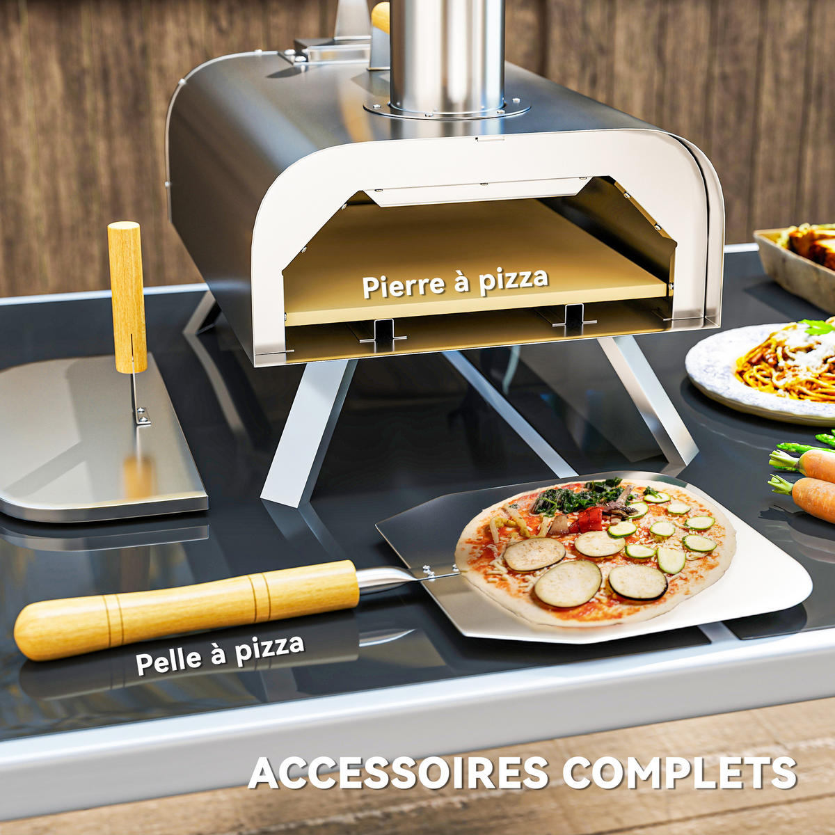 PIZZAOFEN DE-13805 tragbar für Holz & Pellets Silber - Silberfarben, Metall (36/75/79cm) - ComfortXL