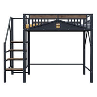 HOCHBETT 140/200 cm aus Metall/Holz mit Fensterdesign und Stauraumleiter Schwarz - Schwarz, Metall (140/200cm) - Modenvie