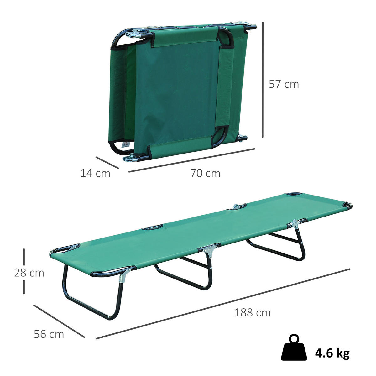 SONNENLIEGE Klappbare Gartenliege mit 4-fach verstellbarer Rückenlehne 188 x 56 x 28 cm ,Grün - Grün, Metall (56/28/188cm) - Vallsero