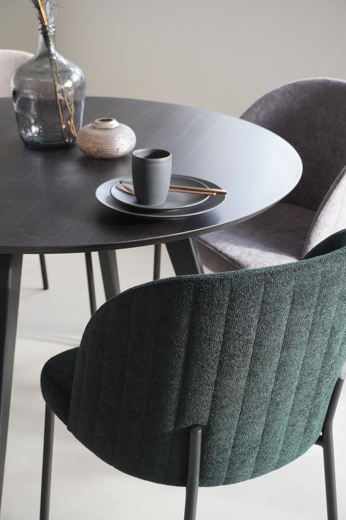 STUHL Kris bouclé grün - Schwarz/Grün, Textil/Metall (53/84/53cm) - INKA furniture
