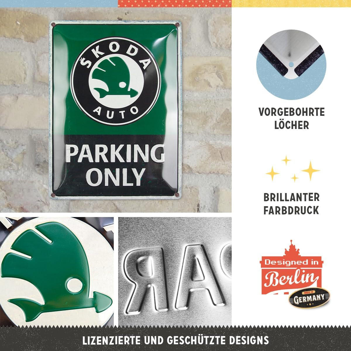 BLECHSCHILD 30/40 cm Skoda Parking Only - Multicolor, Metall (30/40/0.2cm) - Nostalgic-Art