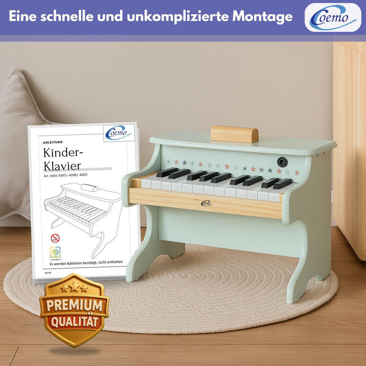 KINDERKLAVIER Spielzeugklavier Farbe Mintgrün - Grün, Holzwerkstoff (25/42cm) - Coemo