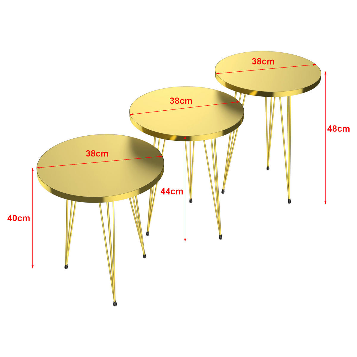 SATZTISCH Skibby 38/38/48 - Goldfarben, Holzwerkstoff (38/38/48cm) - [en.casa]