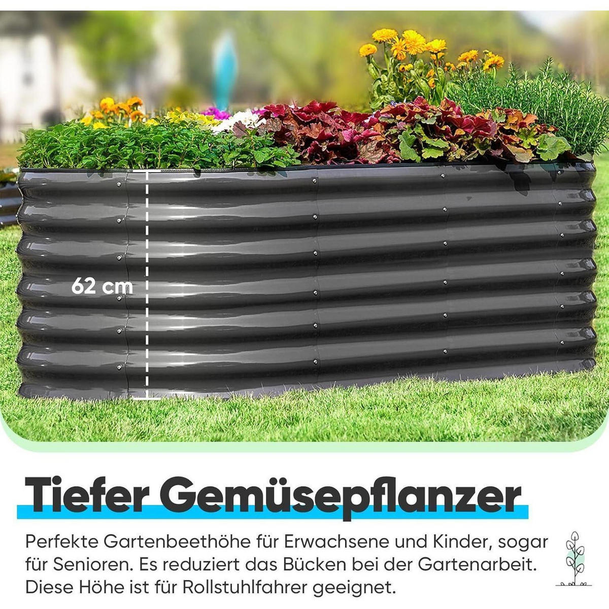 HOCHBEET Metall Grau 180 x 90 x 45 cm - Schwarz, Metall (90/45/180cm)