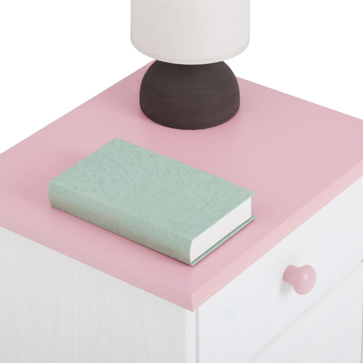 NACHTTISCH RONDO - Weiß/Rosa, Holz (43/41/35cm) - IDIMEX