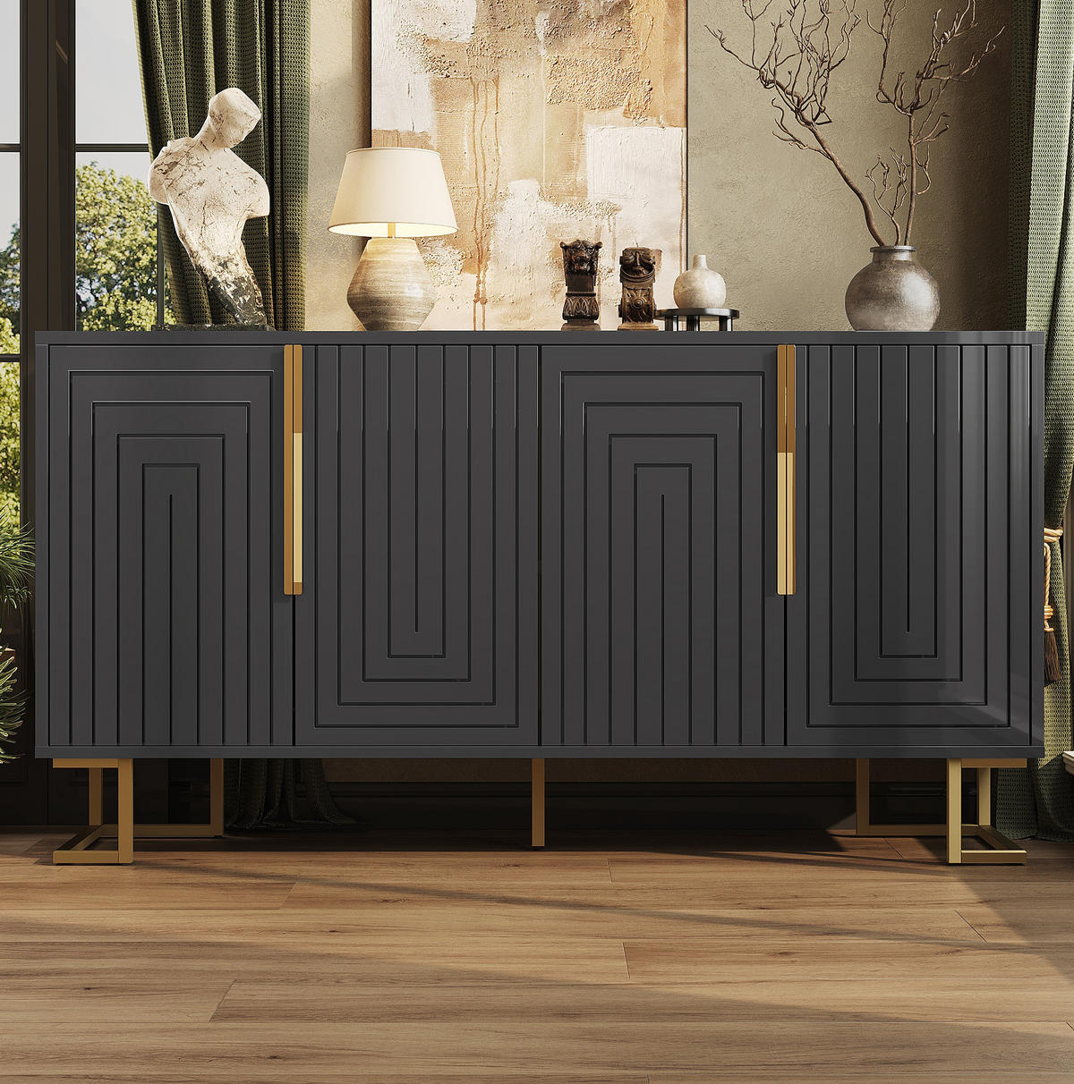 SIDEBOARD 152/40/75 cm Schwarz aus MDF mit Kippschutz - Schwarz, Holzwerkstoff (40/75/152cm) - OKMYHOME